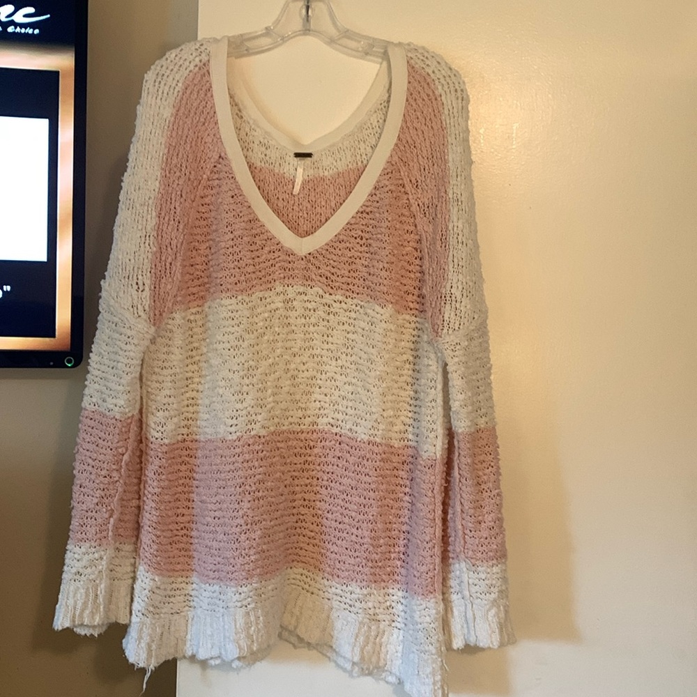 Pink and White Free People sweater. Final price.